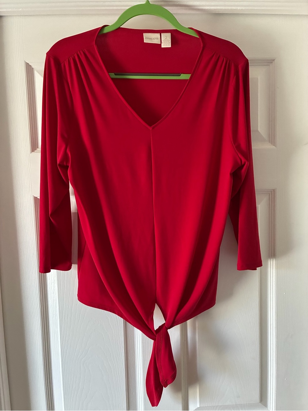 Chico's Red V-Neck Tie-Front Tunic
